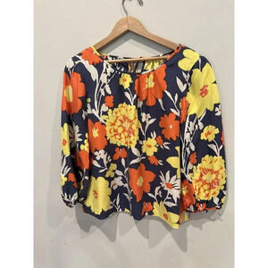 J. Crew Womens 100% Silk Tie Neck Blouse Top Sz 4 Multicolor Floral X0927